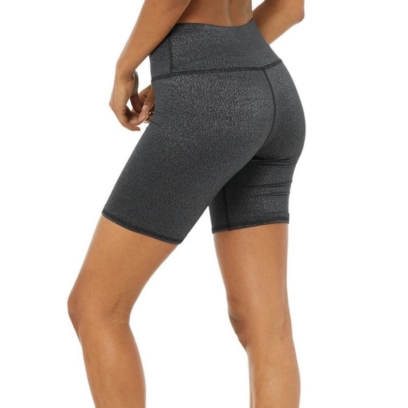 Alo Yoga High Waist Glitter Biker Short Black/Silver Size XS - Picture 5 of 12